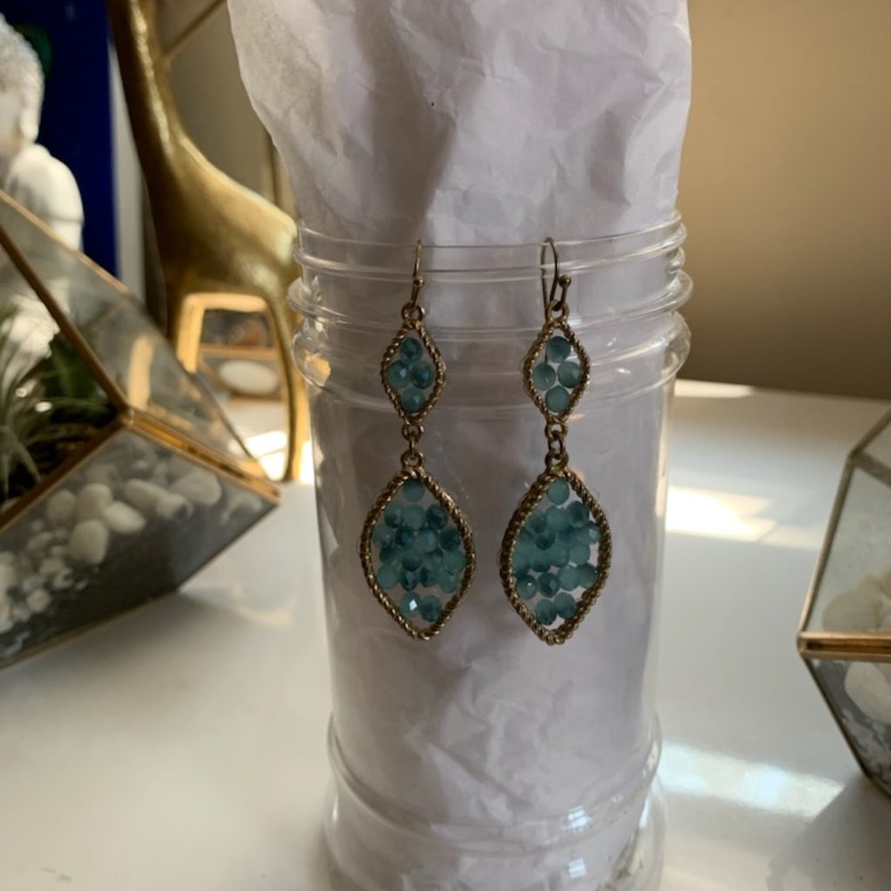 Double Drop Gold tone and beaded Earrings - Picture 3 of 5
